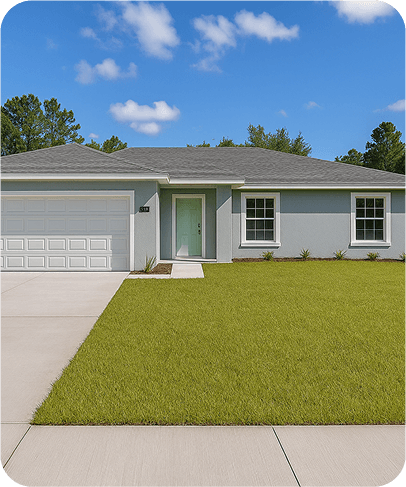 Modern townhouses with wooden decking and garages